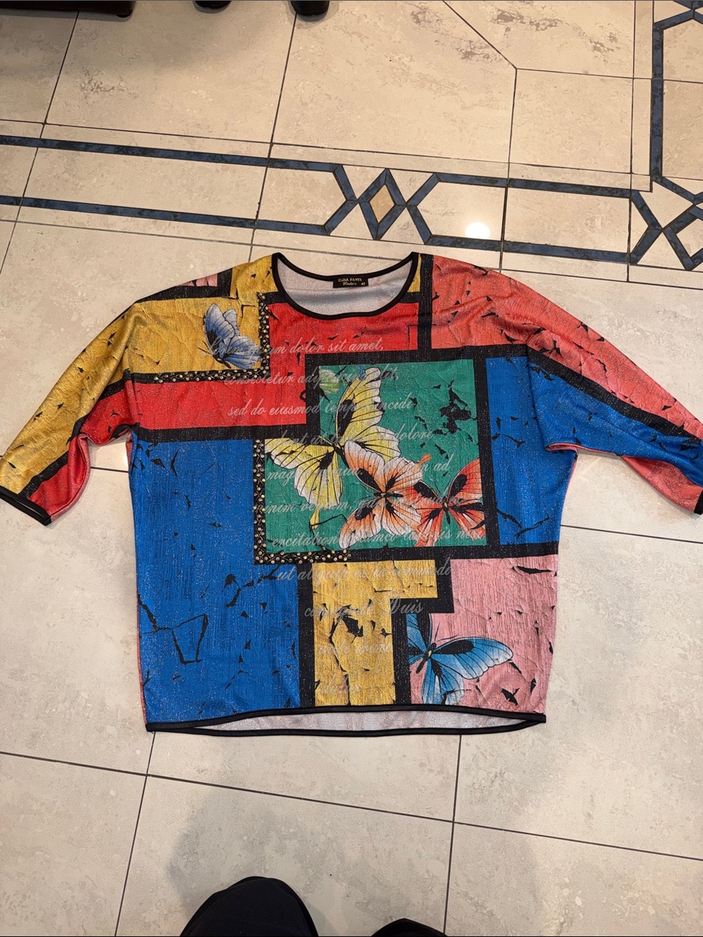 Colorblock Butterfly Graphic Top in Blue, Red, Yellow
